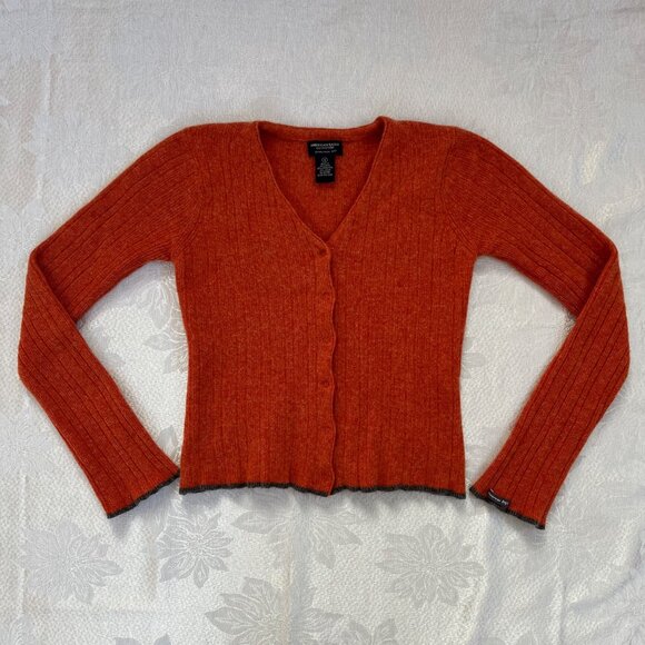 American Eagle Wool Blend Orange Sweater Cardigan Slightly Cropped - Picture 3 of 13